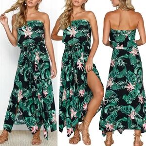 Black and Green Maxi Dress with Botanical Print Size M